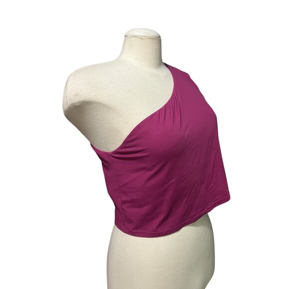 Halara Short Sleeve One Shoulder Crop Top Sz XL Purple Built in Bra - Picture 9 of 13